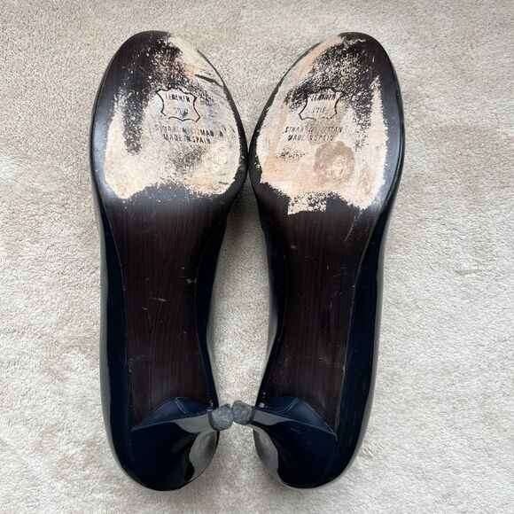 Stuart Weitzman Dark Navy Blue Patent Leather Heel Pumps Women 7.5 W Rounded Toe - Picture 13 of 15